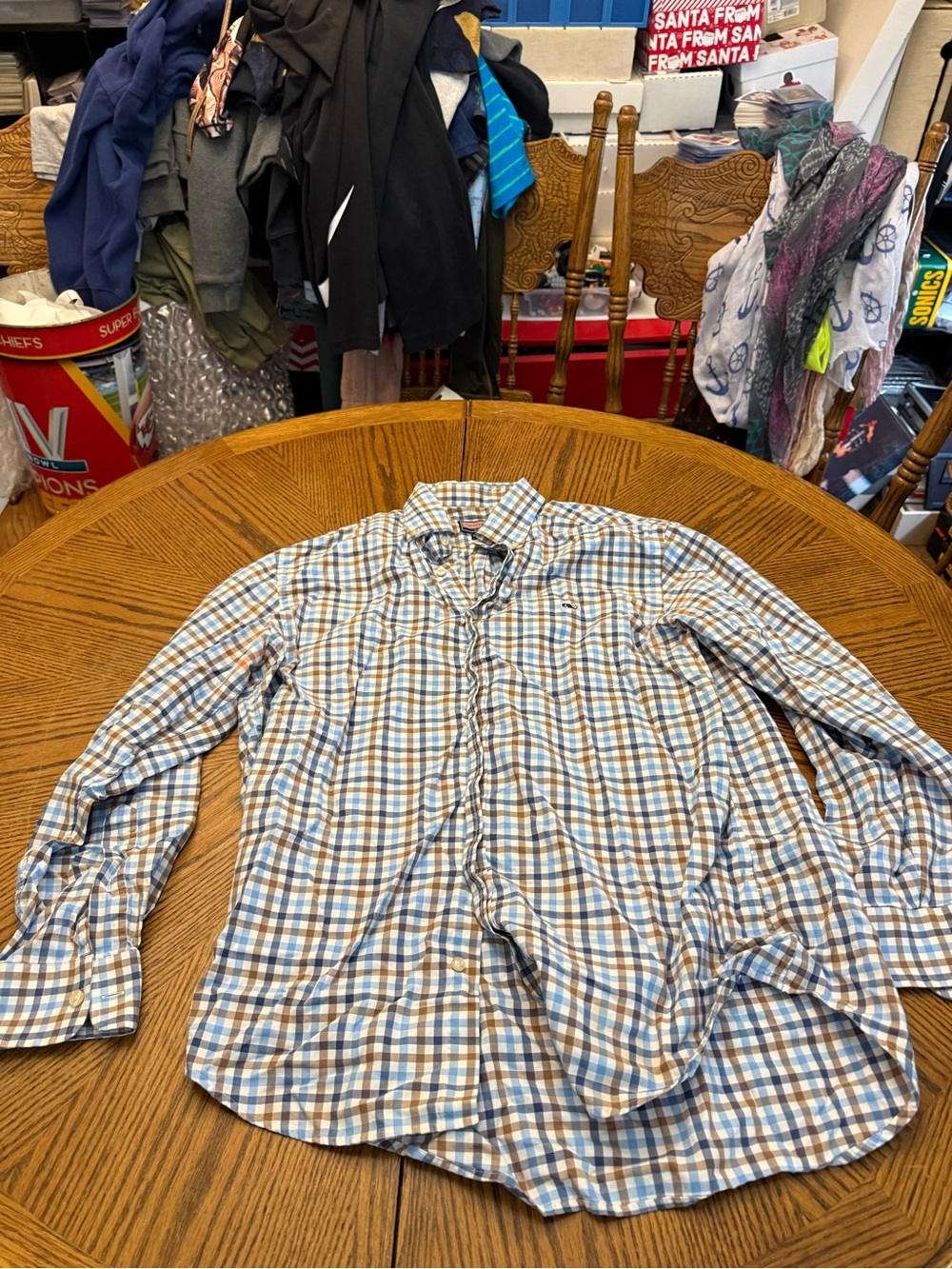 Vineyard Vines Blue, Brown & White Plaid Button-Down Shirt